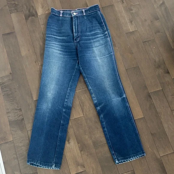 Vintage 70s Pentimento Women's Straight Leg Jeans in Dark Blue and Pink Stiching - Picture 6 of 11